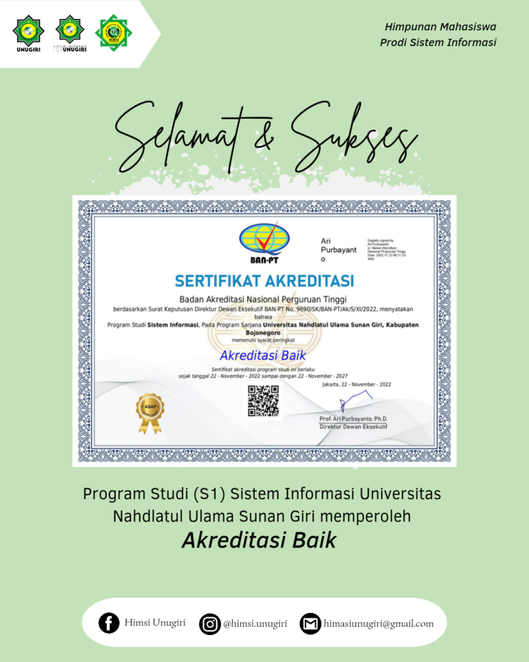 SELAMAT PRODI SISTEM INFORMASI TELAH TERAKREDITASI!!!